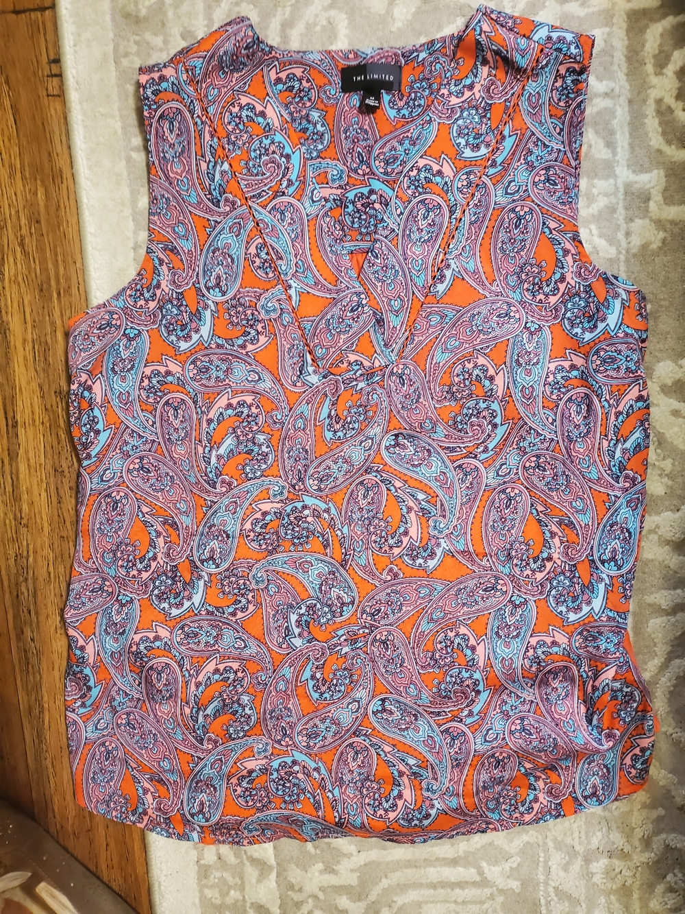 The Limited Orange Paisley Sleeveless Top with Blue Accents M